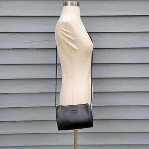 Vintage 90s y2k Esprit Black Vegan Leather Small Mini Oval Barrel Crossbody Bag